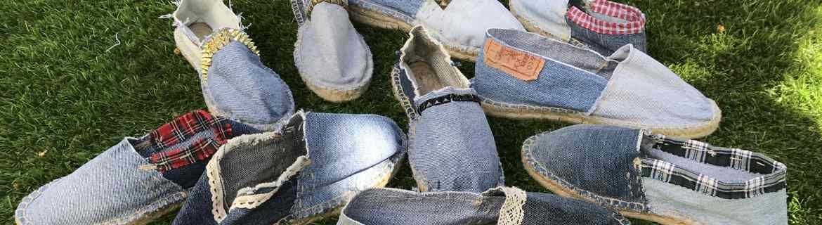 Espadrillas artigianali realizzate a mano con jeans vintage LEVI'S remaked e suola in juta